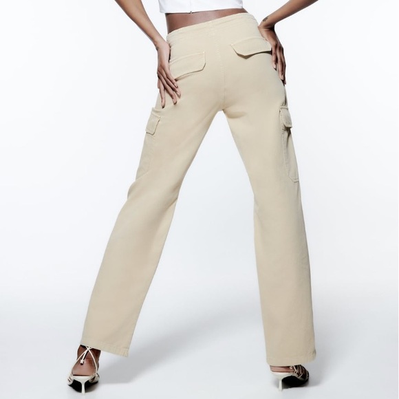 ZARA Straight Cargo Pants Beige US 0/ EU 32 - Picture 4 of 5
